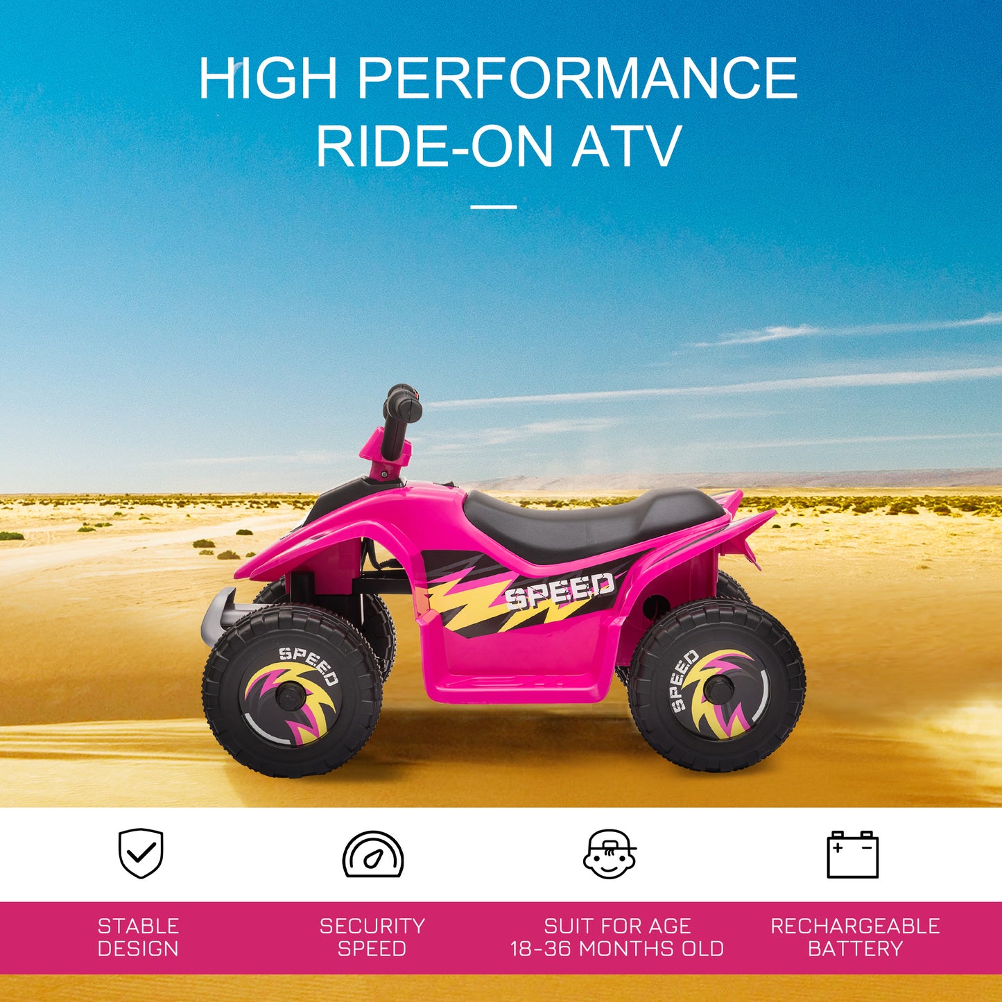 VarietyKart Kids Ride on ATV, 6V Battery Powered Quad Car with Forward, Reverse Switch, for Boys Girls 18-36 Months, Pin