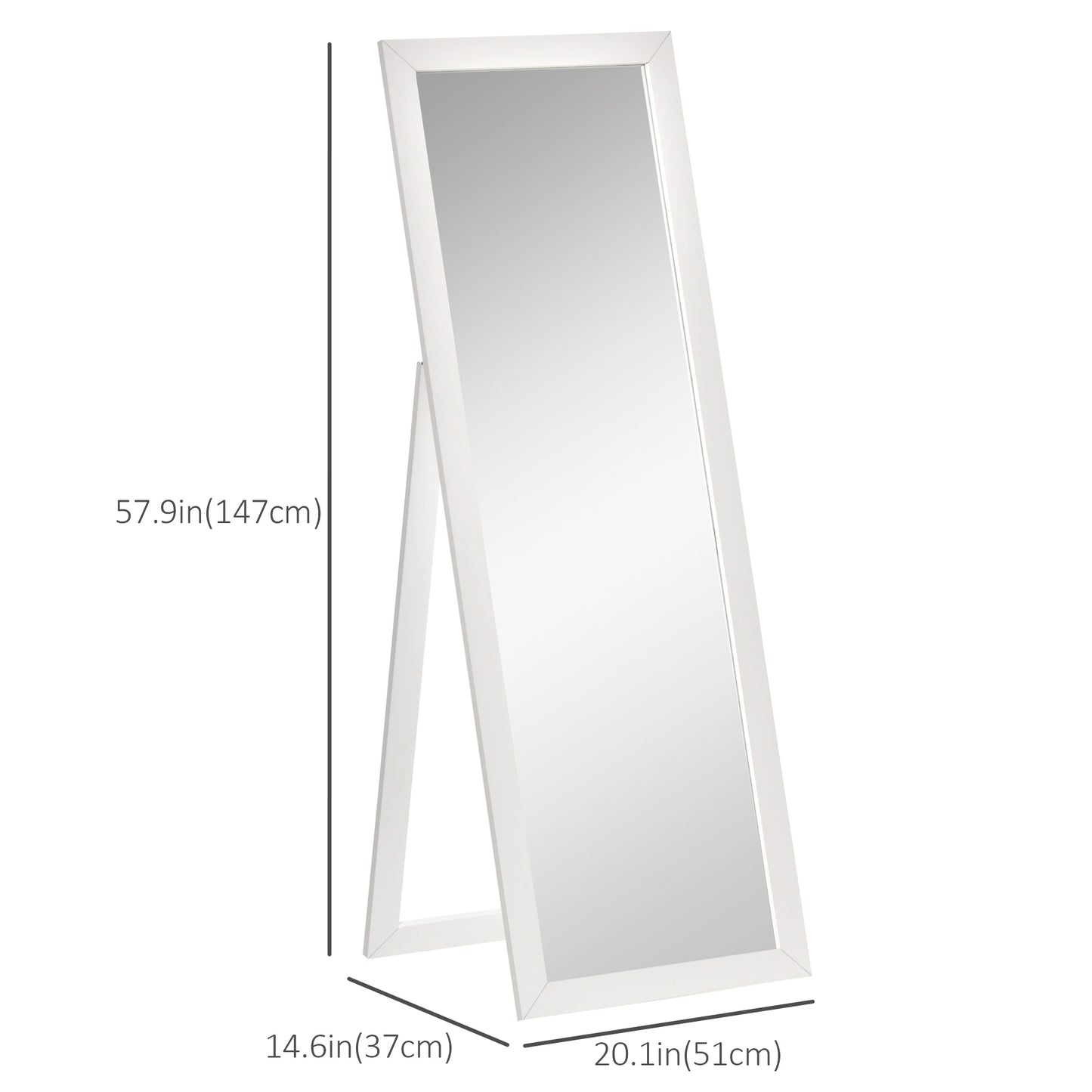58" x 20" Full Length Mirror with Frame, Floor Standing Mirror, Rectangular Full Body Mirror for Bedroom, Living Room, W