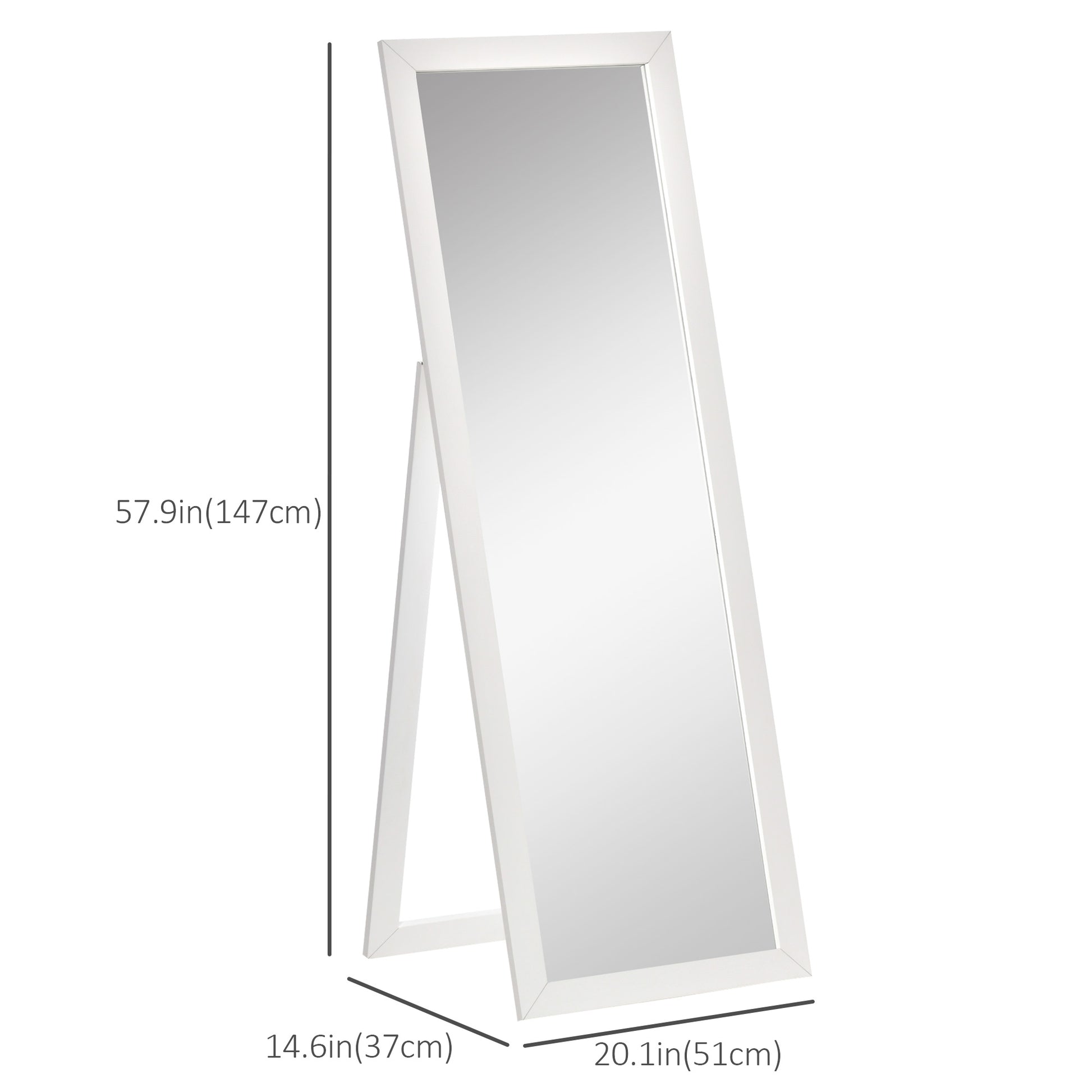 58" x 20" Full Length Mirror with Frame, Floor Standing Mirror, Rectangular Full Body Mirror for Bedroom, Living Room, W
