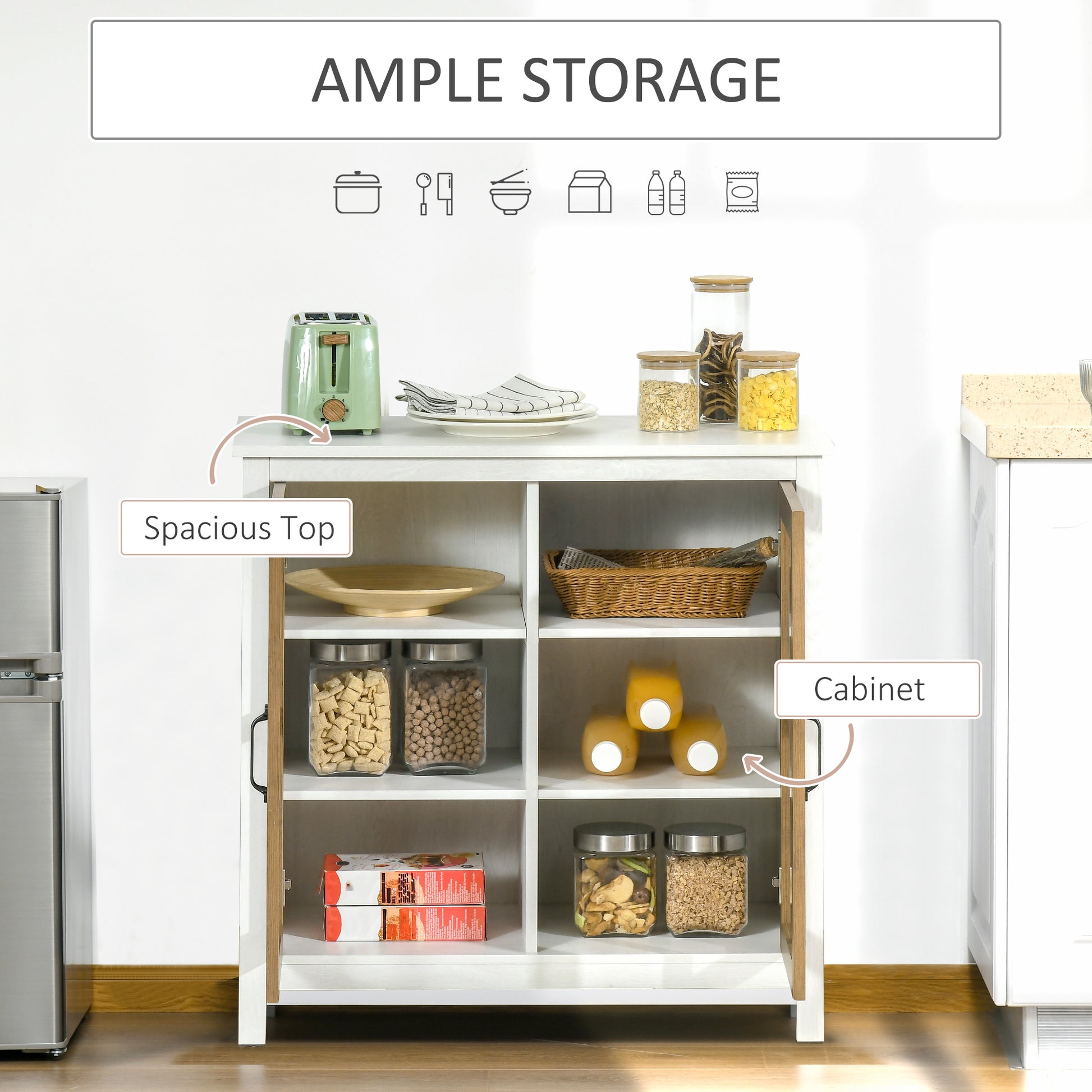 Kitchen Sideboard, Glass Door Buffet Cabinet, Accent Storage Cabinet with 2 Glass Doors and Adjustable Shelf for Dining 