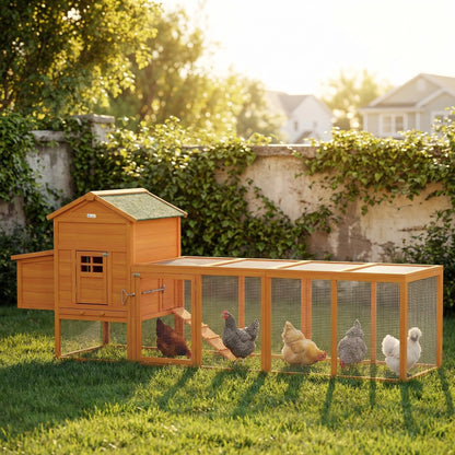 117" Extra Large Chicken Coop with Asphalt Roof, Wooden Hen House with Slide-out Tray, Quail Hutch with Nesting Box, Ora