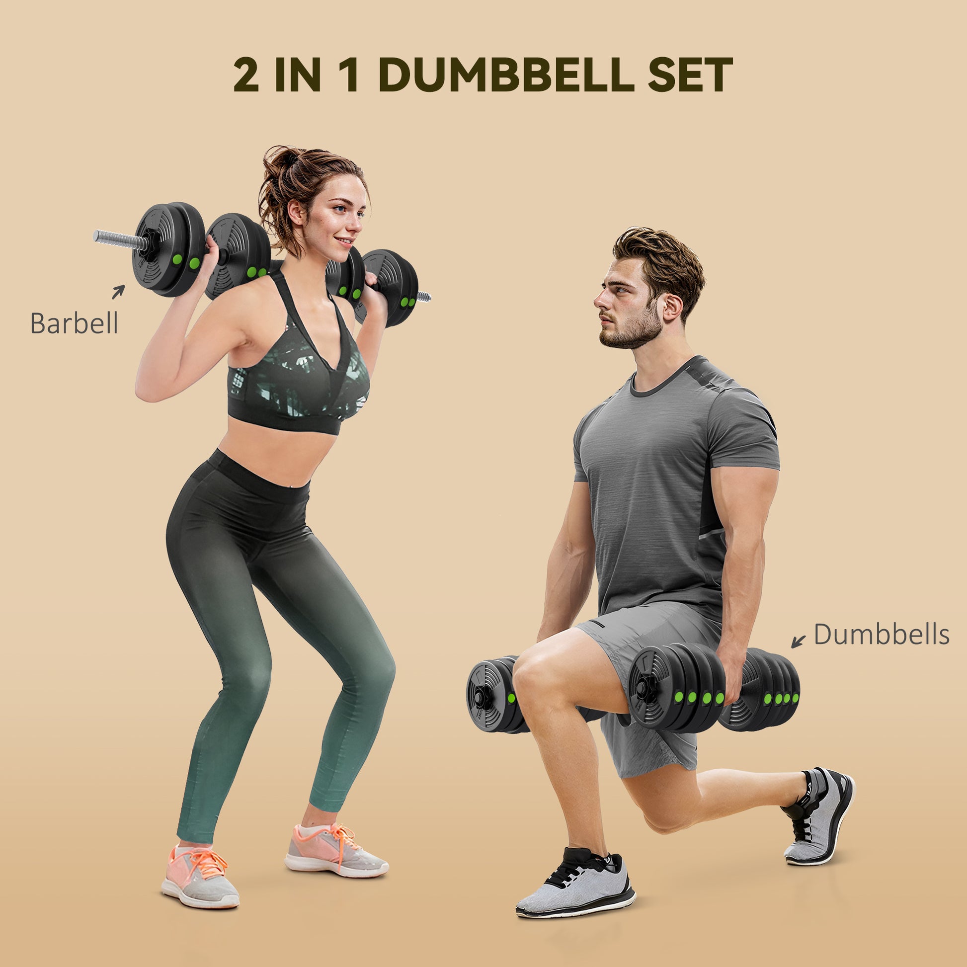 Soozier 66LBS 2-in-1 Adjustable Barbell & Dumbbells Set, Weights Set with Non-slip Handles for Men and Women Home Gym Tr