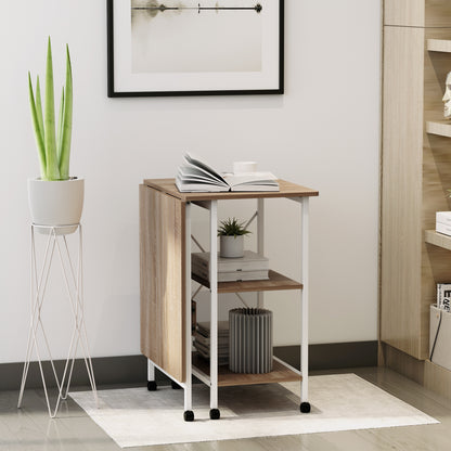 Folding Computer Desk with Storage Shelves, Study Writing Table Laptop Desk with 6 Wheels for Bedroom Home Office Workst