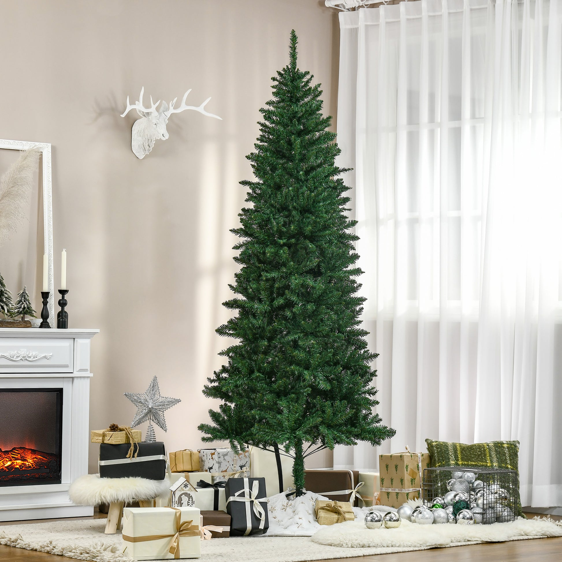6.9ft Artificial Christmas Tree w/ Metal Stand Spruce Branch Tips Green