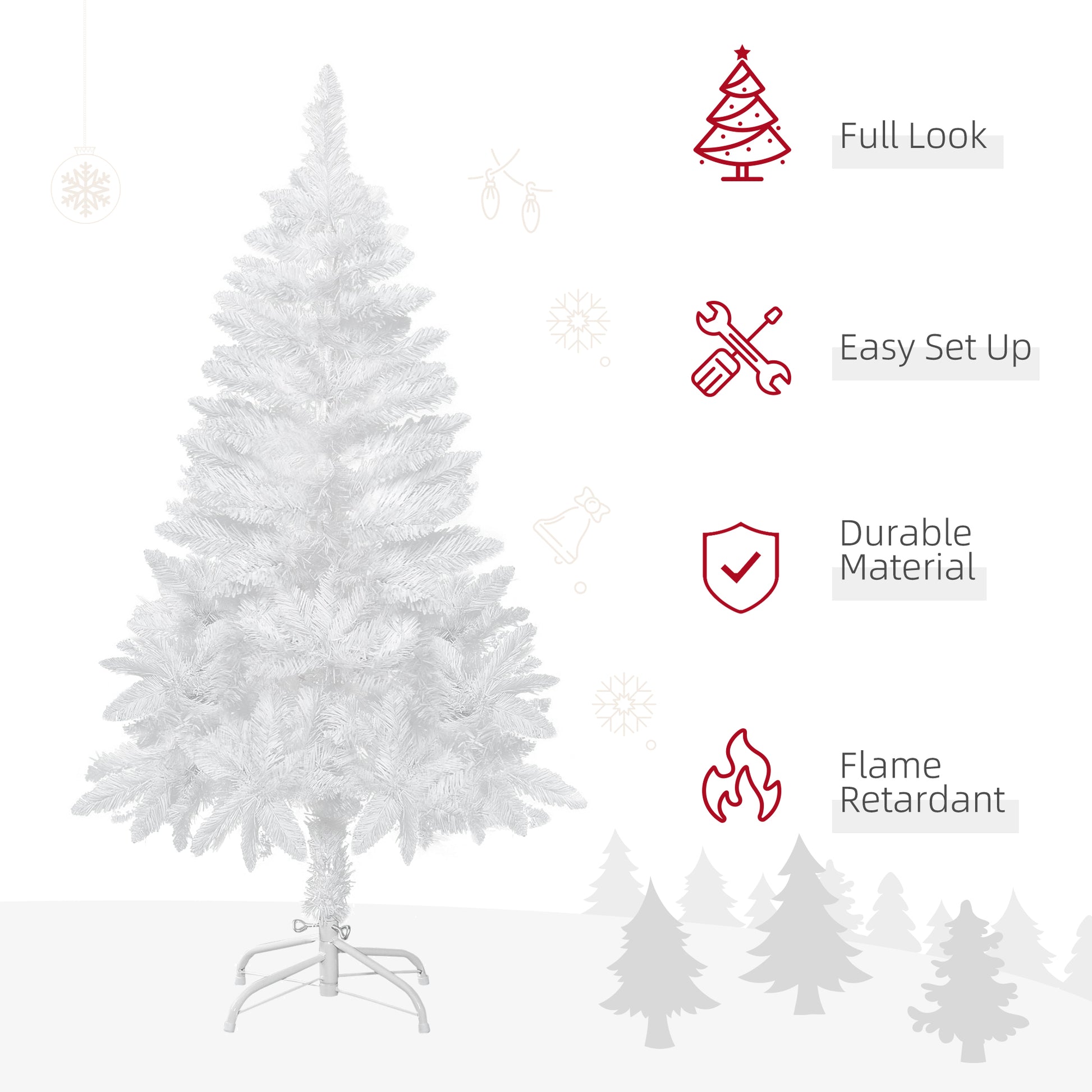 4ft Artificial Christmas Tree with Pine Realistic Branches, Auto Open, for Indoor Decoration, White