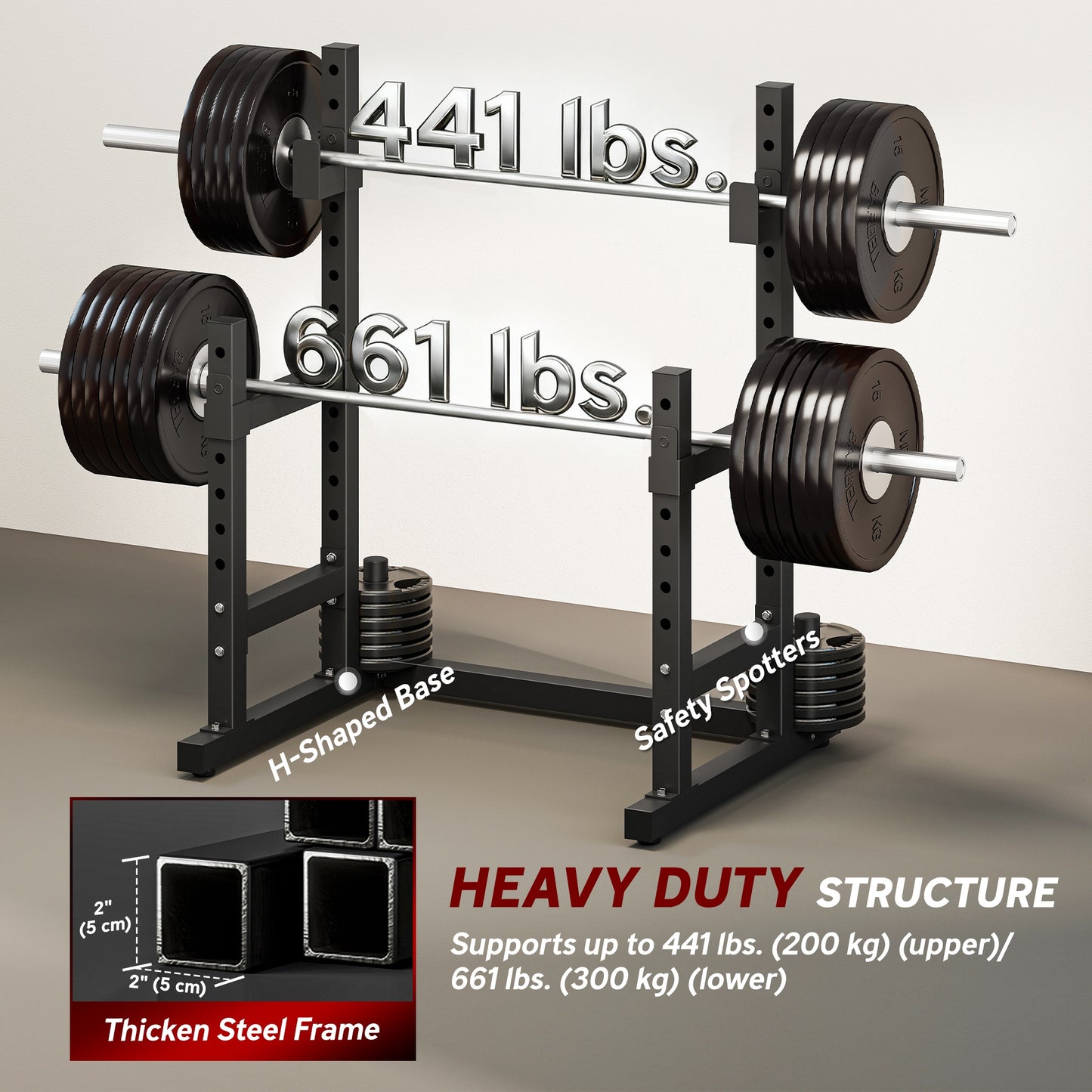 Soozier Adjustable Squat Rack, 660 lbs Multi-Function Barbell Rack for Weight Lifting and Home Gym Strength Training, Bl