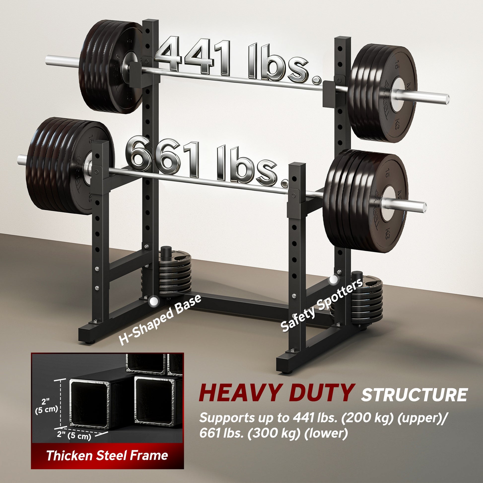 Soozier Adjustable Squat Rack, 660 lbs Multi-Function Barbell Rack for Weight Lifting and Home Gym Strength Training, Bl