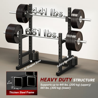 Soozier Adjustable Squat Rack, 660 lbs Multi-Function Barbell Rack for Weight Lifting and Home Gym Strength Training, Bl
