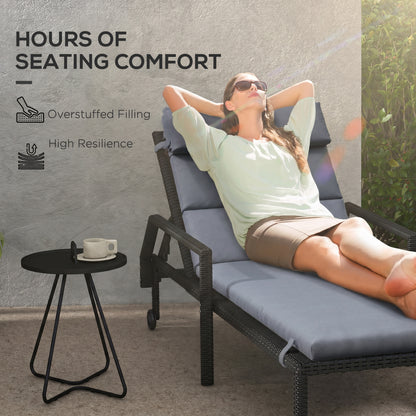 Patio Chaise Lounge Chair Cushion Replacement Sun Lounger Pads with Headrest and Ties, Dark Grey