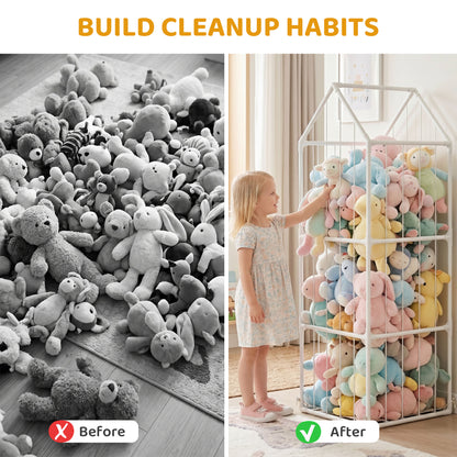 Qaba Stuffed Animal Storage Organizer, Teddy Toy Storage Organizer with Waterproof Bottom for Playroom, Nursery, 47x47x1