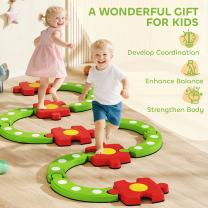 Qaba Kids Balance Beam Stepping Stones with Non-slip Surface for Kids 3-8, Build Coordination and Gross Motor Skills, Gr