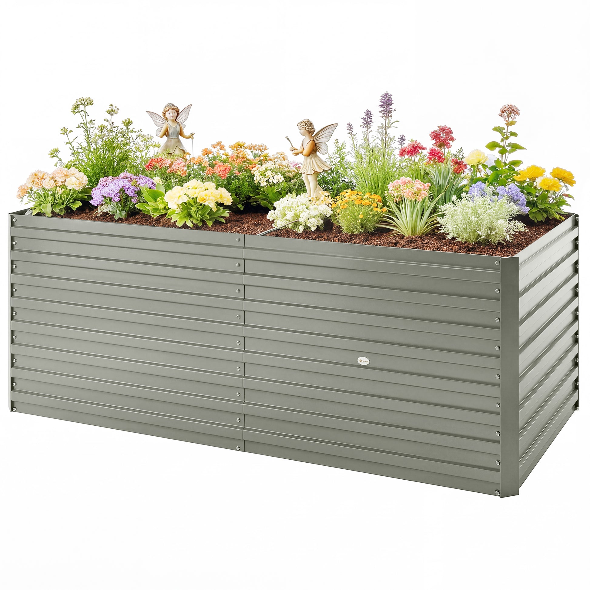 5' x 3' x 2' Raised Garden Bed, Galvanized Planter Box for Growing Flowers, Herbs and Vegetables, Light Grey