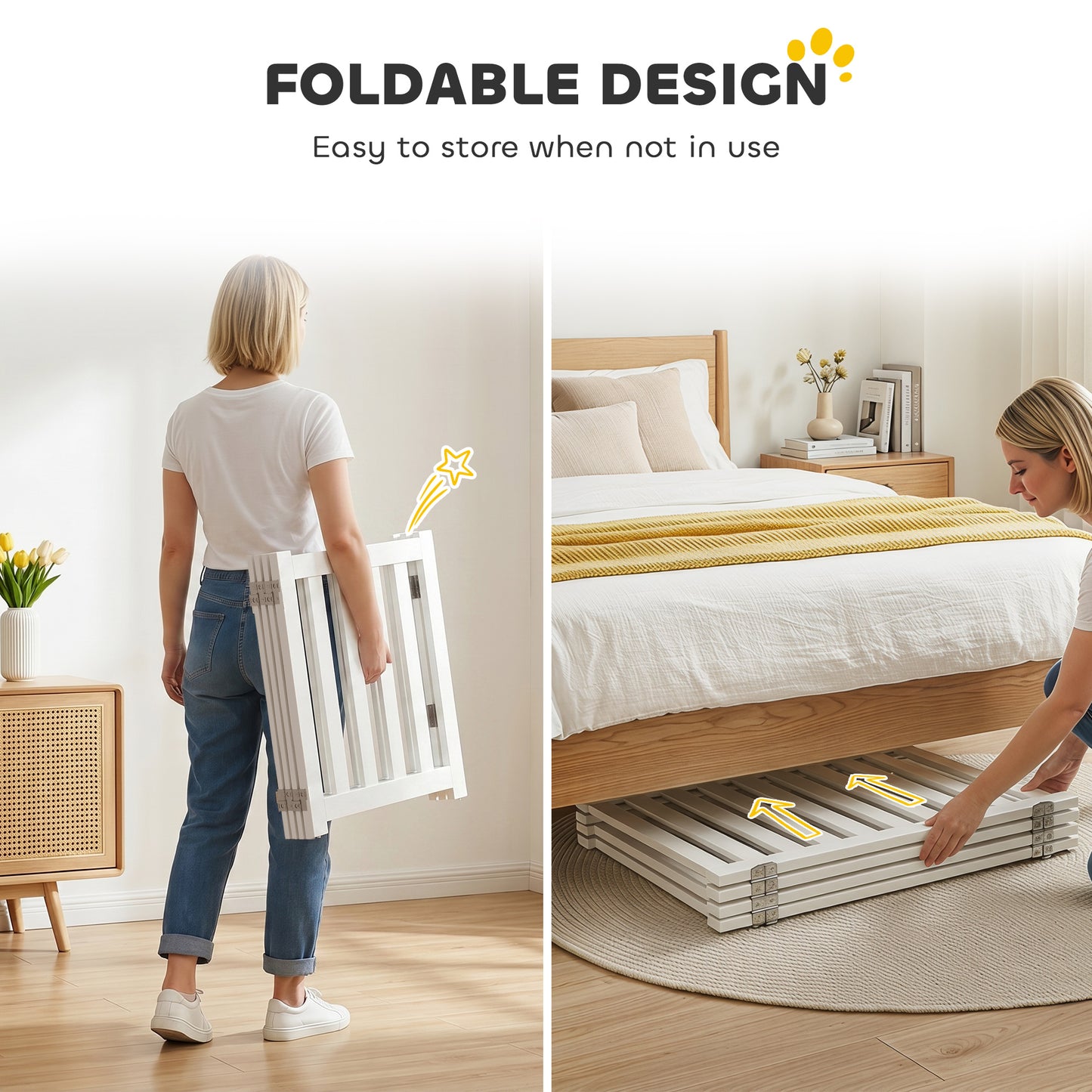 23.5"H Foldable Dog Gate with Door, 4 Panels Freestanding Pet Gate Barriers Indoor with Support Feet, Puppy Fence for Do
