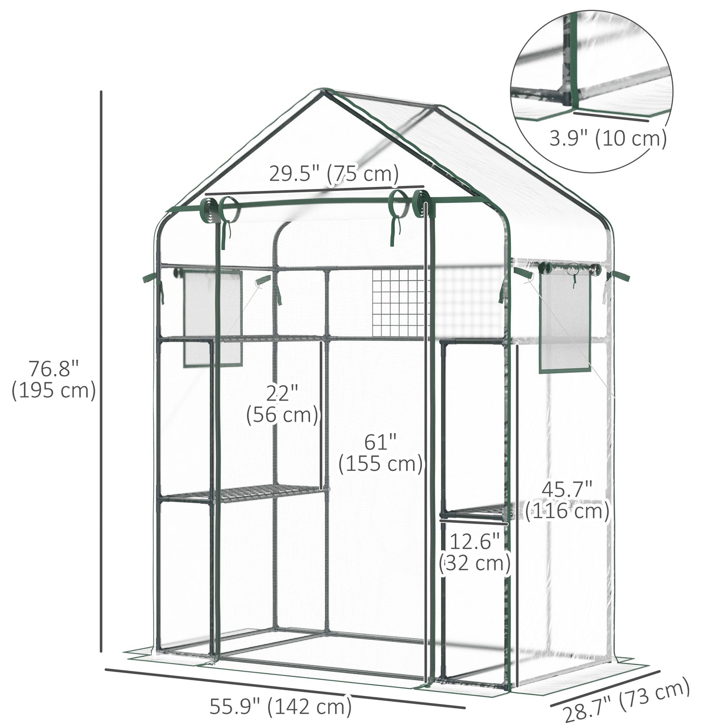 Walk-in Greenhouse with 4 Shelves, 56" x 29" x 77" Mini Greenhouse ,Roll-Up Door, Mesh Windows for Seedling, Flowers, Pl