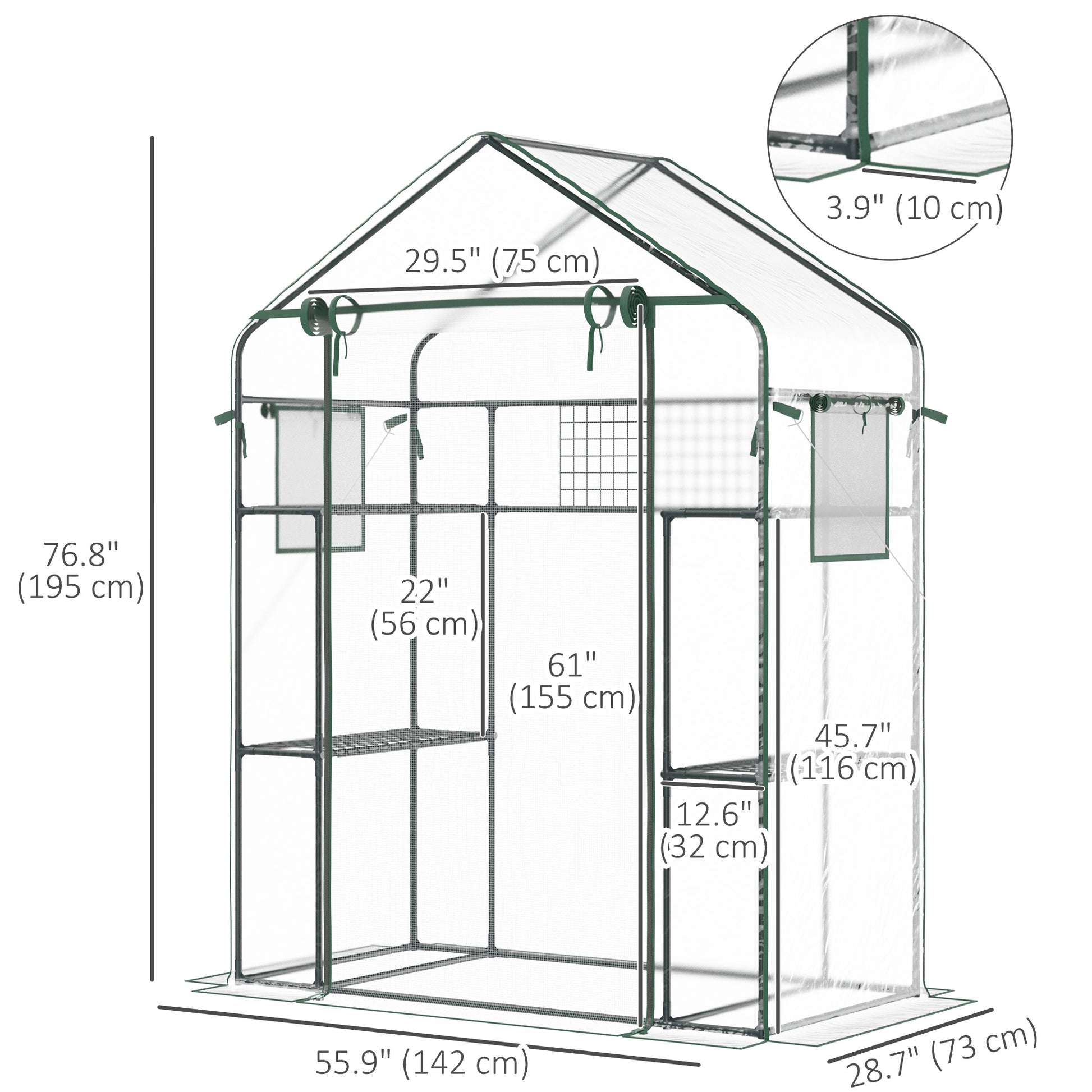 Walk-in Greenhouse with 4 Shelves, 56" x 29" x 77" Mini Greenhouse ,Roll-Up Door, Mesh Windows for Seedling, Flowers, Pl