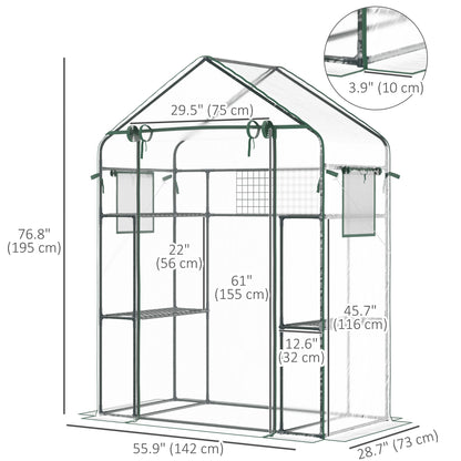 Walk-in Greenhouse with 4 Shelves, 56" x 29" x 77" Mini Greenhouse ,Roll-Up Door, Mesh Windows for Seedling, Flowers, Pl