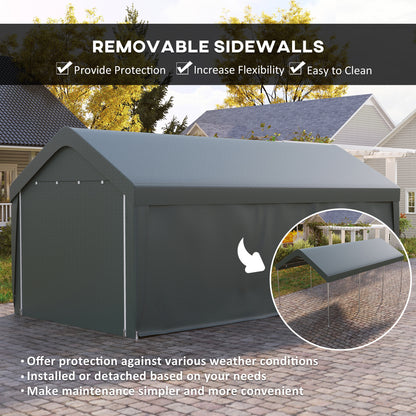Carport, 10 x 20 ft Portable Garage with 2 Roll-Up Doors and Removable Sidewalls for Car, Truck, Boat, Dark Grey
