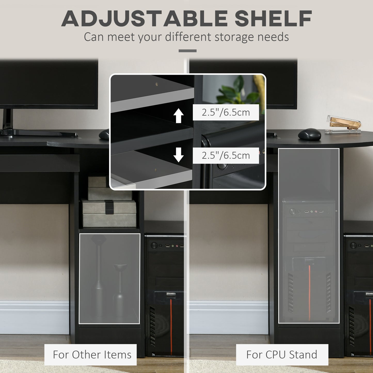 Computer Desk with Storage, Home Office Laptop Table with Shelves and Drawers, Modern Workstation Desk with Keyboard Tra