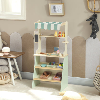 Qaba Kids Grocery Store Playset, Supermarket Toy Set with Cash Register, Chalkboard and Toy Food for Toddler Boys Girls 