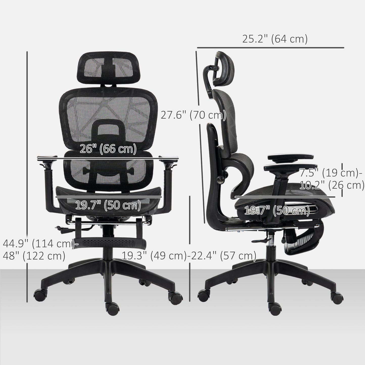 Mesh Office Chair with 3D Armrest, High Back Desk Chair with Lumbar Support, 135° Reclining, Adjustable Headrest, Black