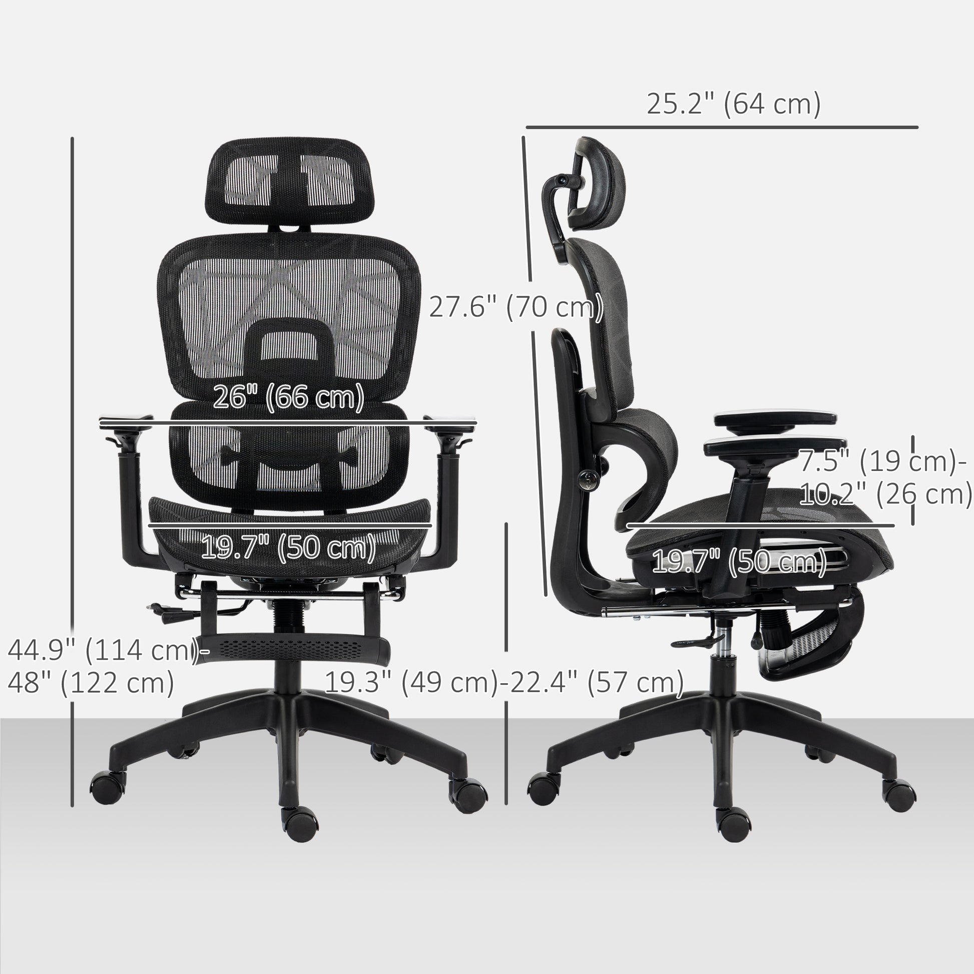 Mesh Office Chair with 3D Armrest, High Back Desk Chair with Lumbar Support, 135° Reclining, Adjustable Headrest, Black