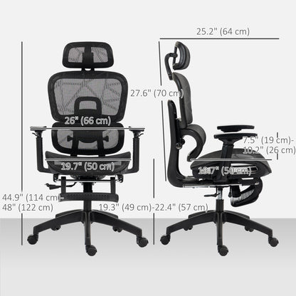 Mesh Office Chair with 3D Armrest, High Back Desk Chair with Lumbar Support, 135° Reclining, Adjustable Headrest, Black