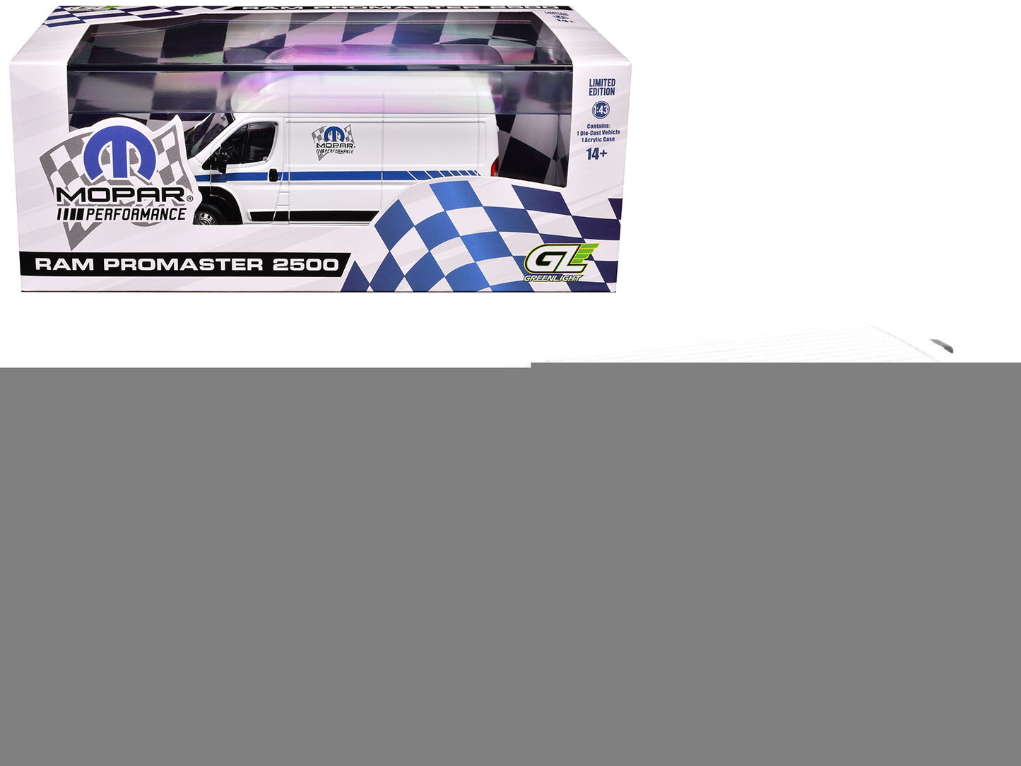 2018 RAM ProMaster 2500 Cargo High Roof Van "MOPAR Performance" White with Blue Stripes 1/43 Diecast Model Car by Greenlight