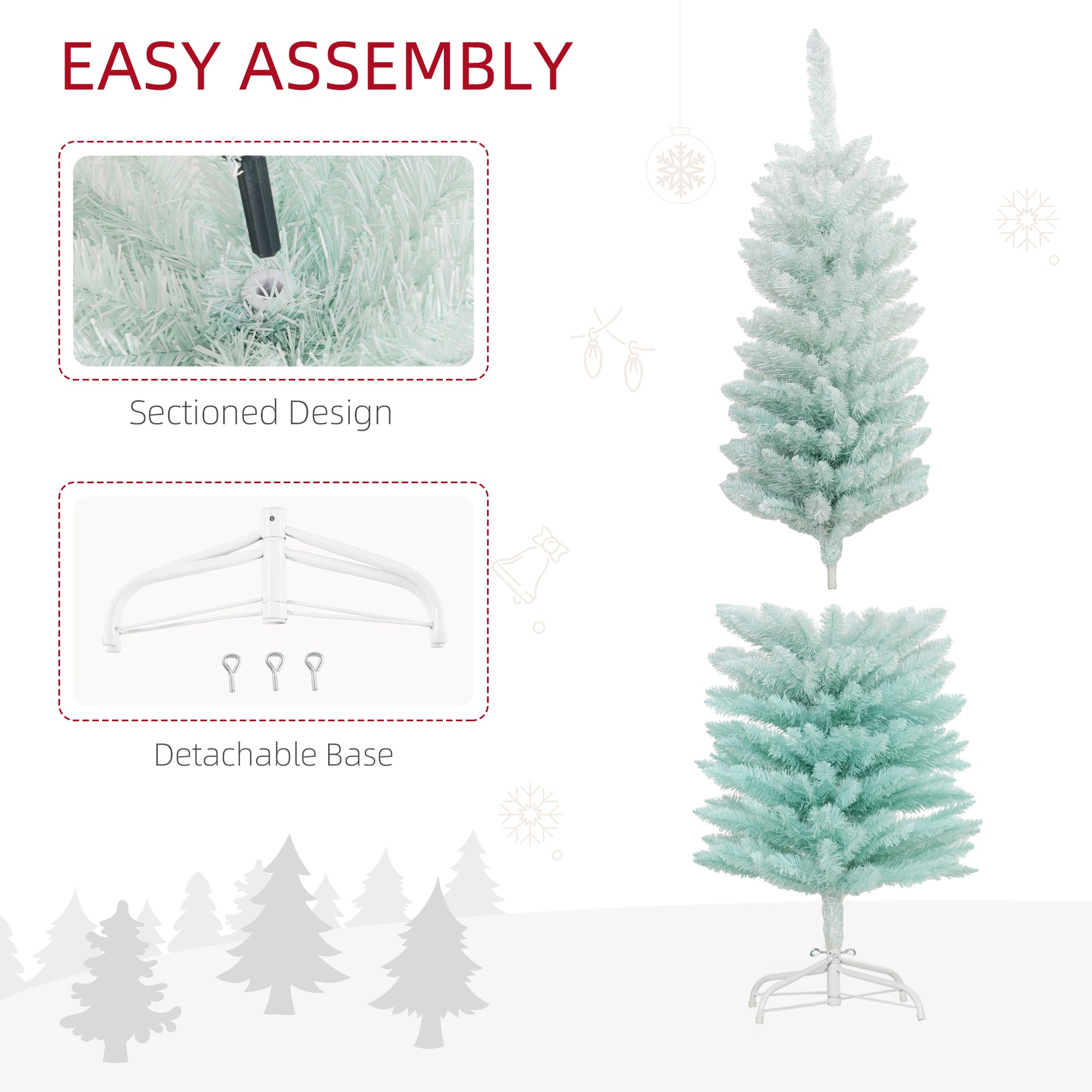 5ft Pencil Christmas Trees, Skinny Artificial Christmas Tree for Xmas Holiday Decor, Gradient Blue