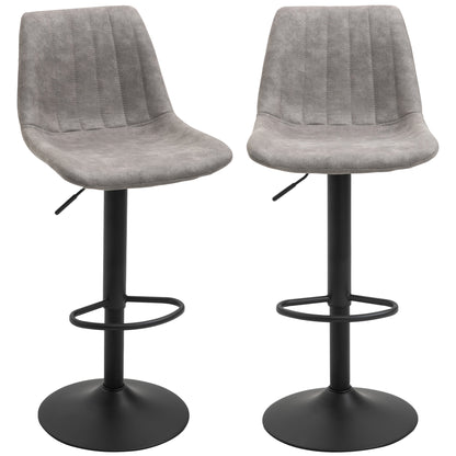 Adjustable Bar Stools Set of 2, Leathaire Swivel Barstools with Back and Footrest, Upholstered Bar Chairs for Kitchen, D