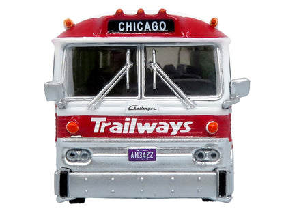 1964 MCI MC-5A Coach Bus "Trailways Chicago" White with Red Stripes "Vintage Bus & Motorcoach Collection" Limited Edition to 504 pieces Worldwide 1/87 (HO) Diecast Model by Iconic Replicas