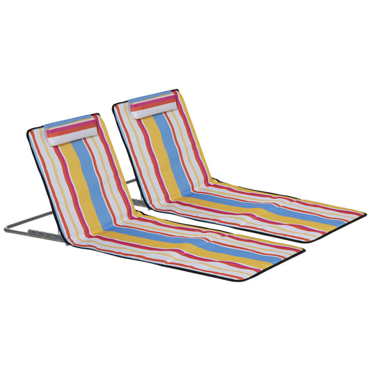 Set of 2 Beach Lounge Chair Sun Lounger Beach Mat, Padded Folding Ground Mat Lounge Chair w/Adjustable Back, Steel Frame