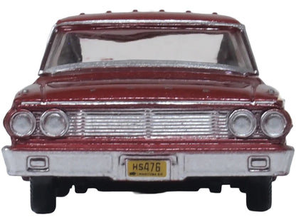 1964 Ford Country Station Wagon Squire Vintage Burgundy with Woodgrain Sides and White Interior 1/87 (HO) Scale Diecast Model Car by Oxford Diecast