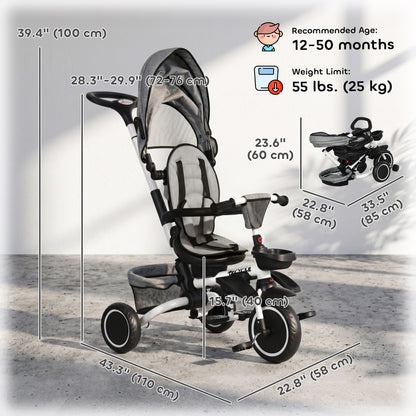 VarietyKart Tricycle for Toddler 6-in-1 Kids Trike, Foldable Converts Stroller to Baby Push Bike, Adjustable Backrest wi