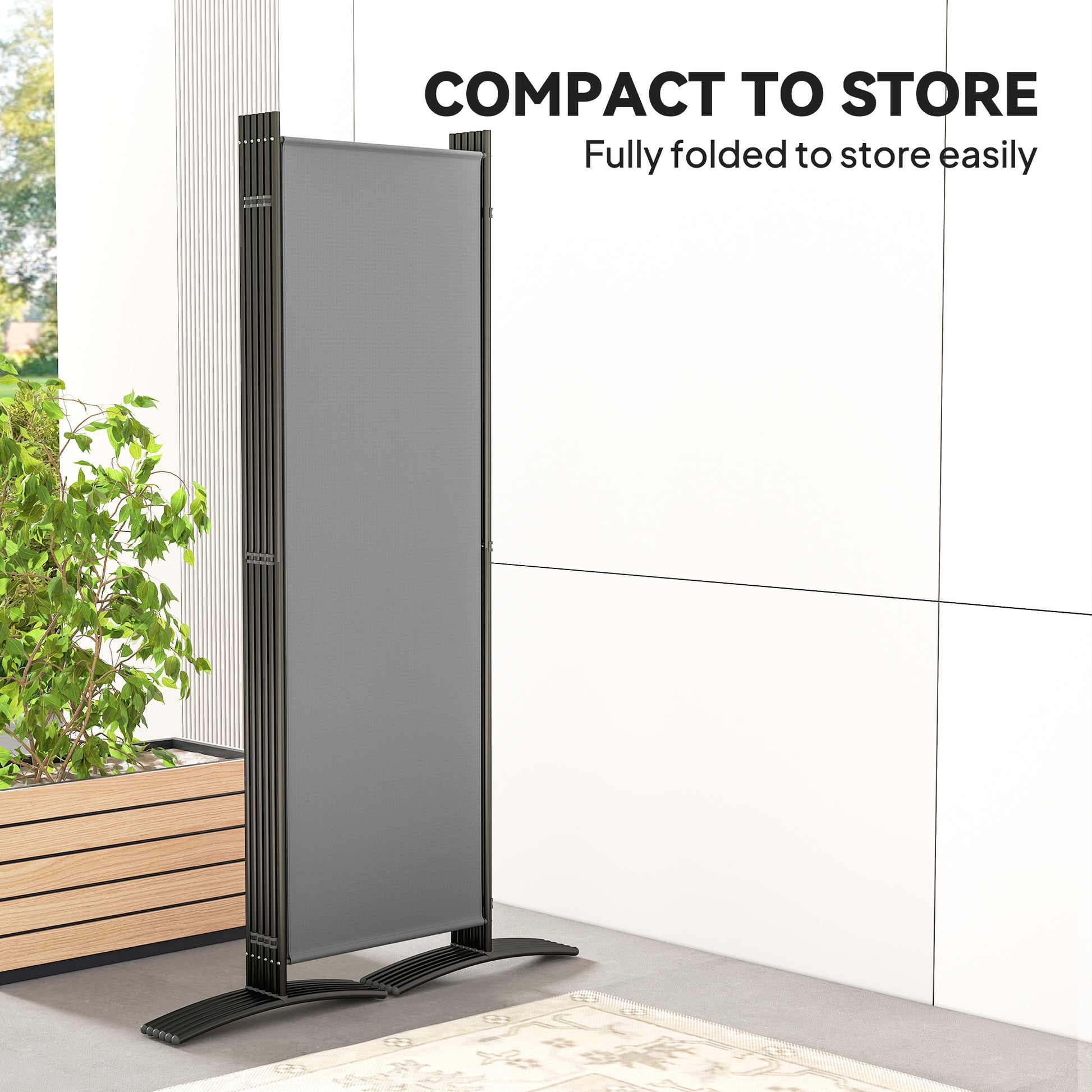 6 Panel Folding Outdoor Privacy Screen with Stable Base, 5.7FT Tall Room Divider with UV30+ Protection, Dark Grey