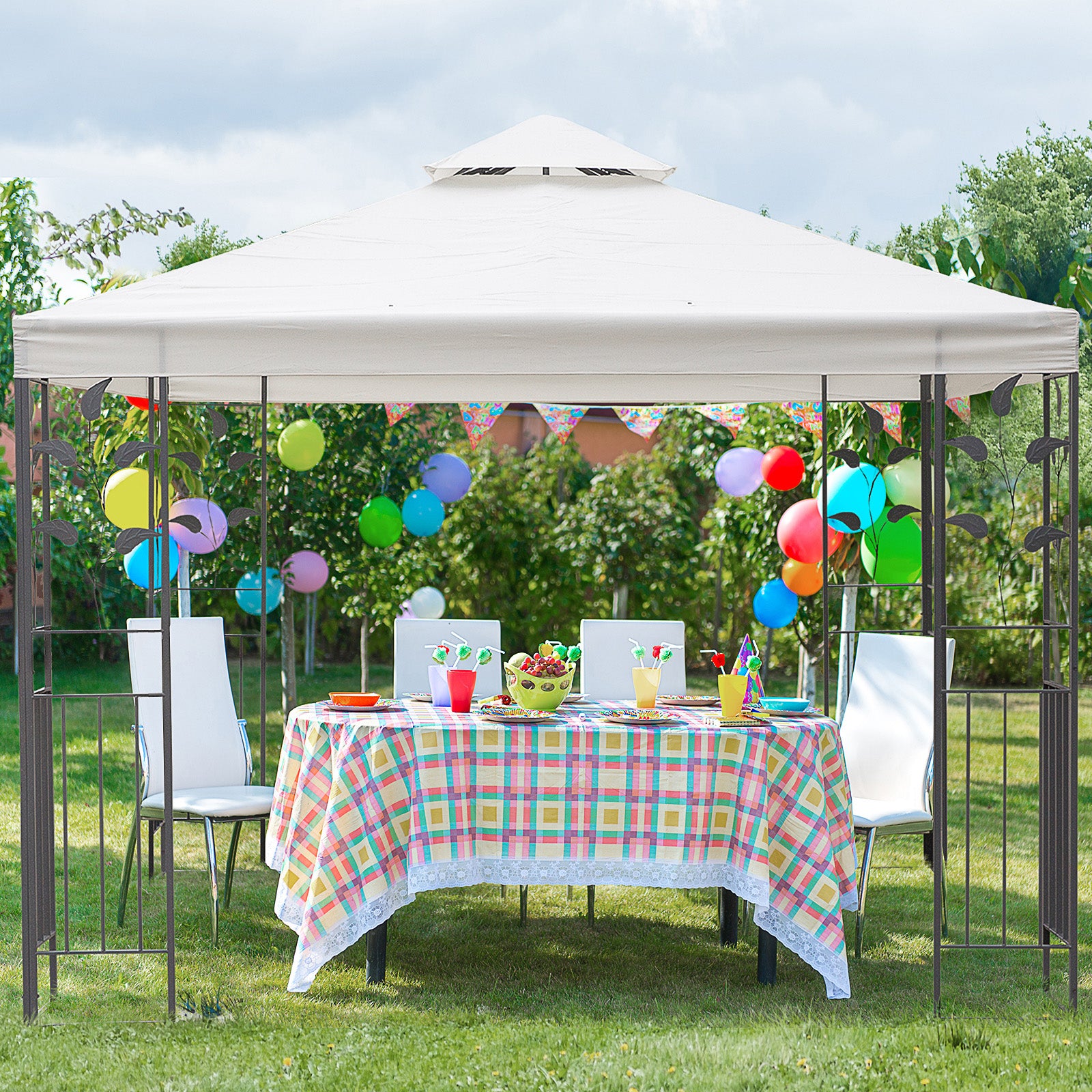 10' x 10' Outdoor Garden Metal Gazebo Patio Canopy Marquee Patio Party Tent Canopy Shelter Vented Roof Decorative Frame,