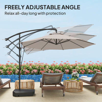 10FT Cantilever Umbrella with Fillable Base, Wind Strap and Cover, Offset Hanging Umbrella with Crank, Cream White