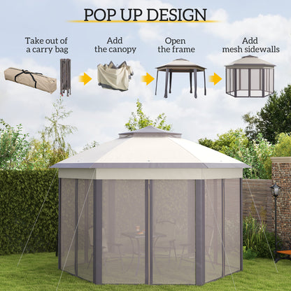 13' x 13' Pop Up Canopy Tent with Netting and Carry Bag, Instant Sun Shelter, Coffee and Beige