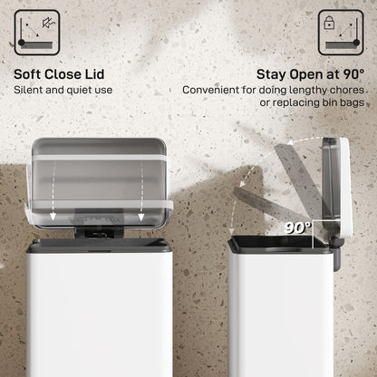 Garbage Bin, Soft-Close Trash Can with Foot Pedal, 5 Gallon (20 L) Garbage Can with Removable Inner Bucket, Cream White