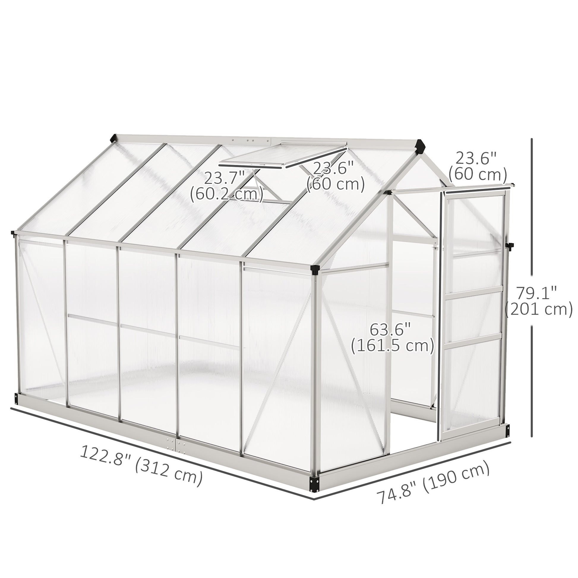 6' x 10' x 6.6' Polycarbonate Greenhouse, Walk-In Green House Kit Garden, Plants Grow, Galvanized Sheet Aluminum Frame w