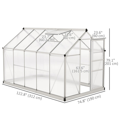 6' x 10' x 6.6' Polycarbonate Greenhouse, Walk-In Green House Kit Garden, Plants Grow, Galvanized Sheet Aluminum Frame w