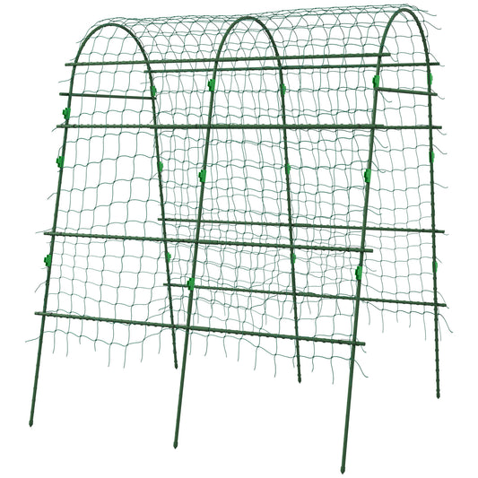 Arched Garden Trellis w/ Climbing Net Metal Cucumber Plant Trellis A-Frame for Climbing Plants 57" x 66" x 81"