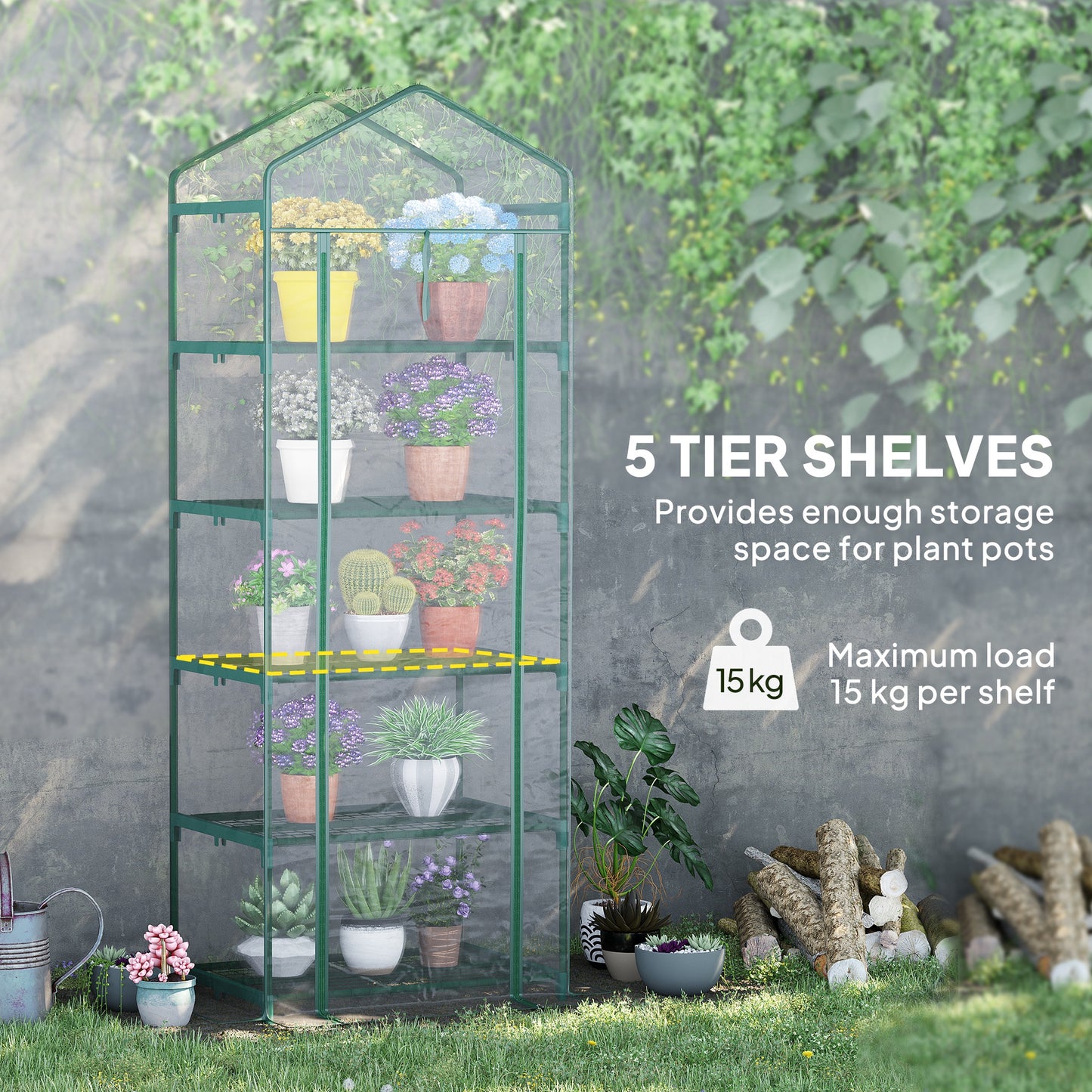 5 Tier Mini Greenhouse, Portable Outdoor Flower Stand with Shelf Clips, Indoor Greenhouse with Steel Frame, Transparent,