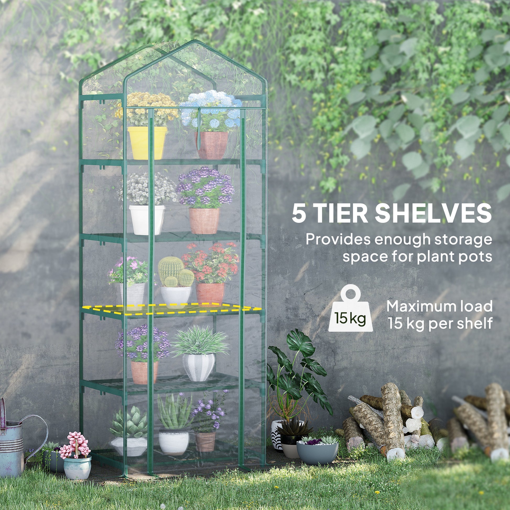 5 Tier Mini Greenhouse, Portable Outdoor Flower Stand with Shelf Clips, Indoor Greenhouse with Steel Frame, Transparent,