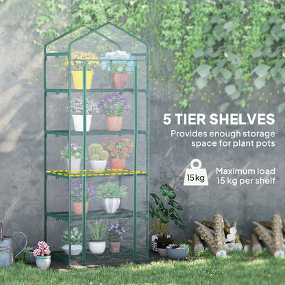 5 Tier Mini Greenhouse, Portable Outdoor Flower Stand with Shelf Clips, Indoor Greenhouse with Steel Frame, Transparent,