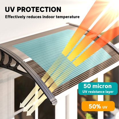 Window Awning Door Canopy, Polycarbonate Cover Patio Awnings, 30" x 50", Brown