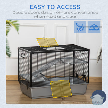 3-tier Hamster Cage, Guinea Pig Cage with Accessories Food Dish Water Bottle, Ramps, 31.5"x19"x 23", Grey