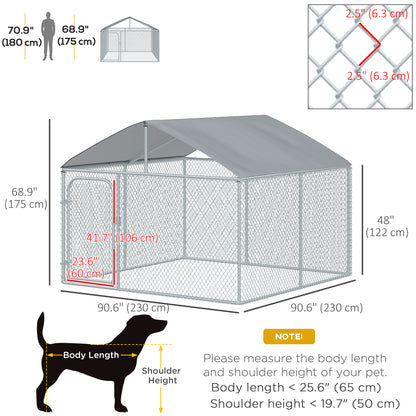Outdoor Dog Kennel  with Roof, Dog Run with Waterproof & UV-Resistant Cover, Secure Lock, for Backyard & Patio, 7.5' x 7