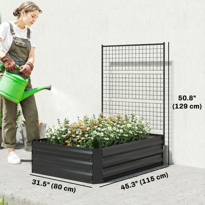 Galvanized Raised Garden Bed with Trellis for Climbing Plants, Outdoor Planter Box with Open Bottom, Black