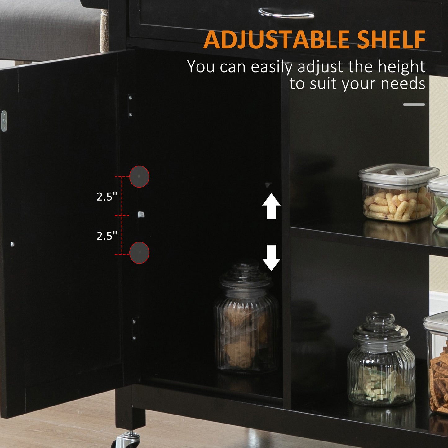 Rolling Kitchen Cart with Wood Top and Drawer, Kitchen Island on Wheels for Dining Room, Black | VarietyKart Canada