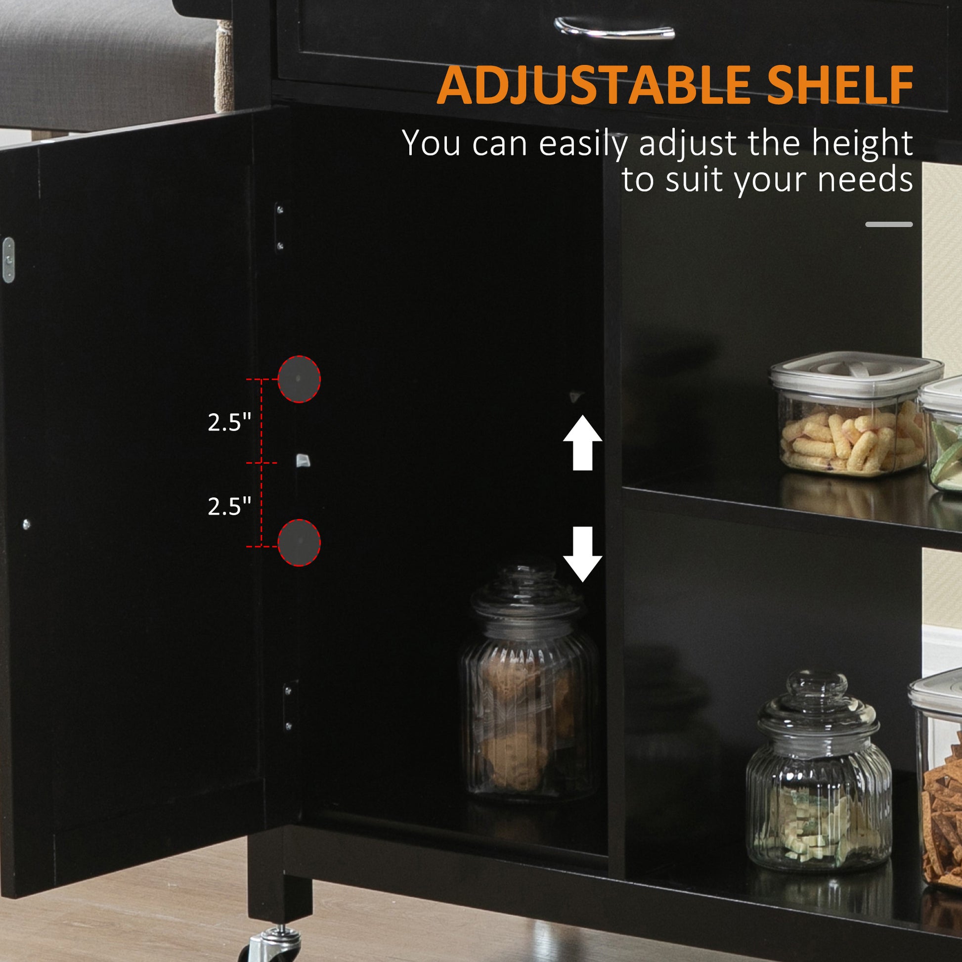 Rolling Kitchen Cart with Wood Top and Drawer, Kitchen Island on Wheels for Dining Room, Black | VarietyKart Canada